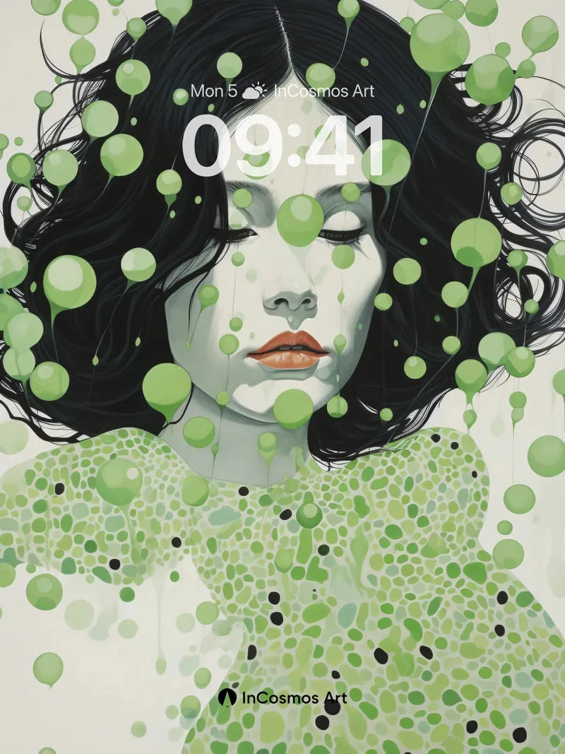 Surreal Green Bubbles Wallpaper with Ethereal Woman wallpaper for iPhone, iPad & Mac