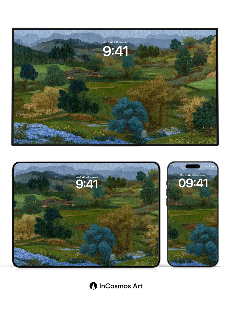 Rain-Washed Valley Wallpaper with Whispering Trees