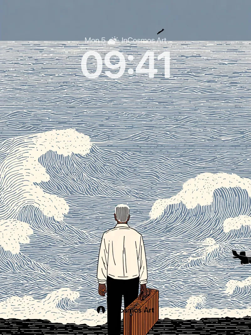 Serenity Wave Wallpaper with Suitcase Solitude wallpaper for iPhone, iPad & Mac
