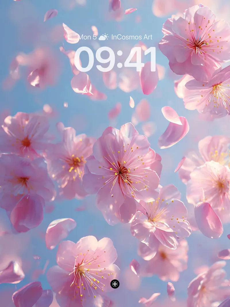 Soft Petal Drift Wallpaper in Pale Sky wallpaper for iPhone, iPad & Mac