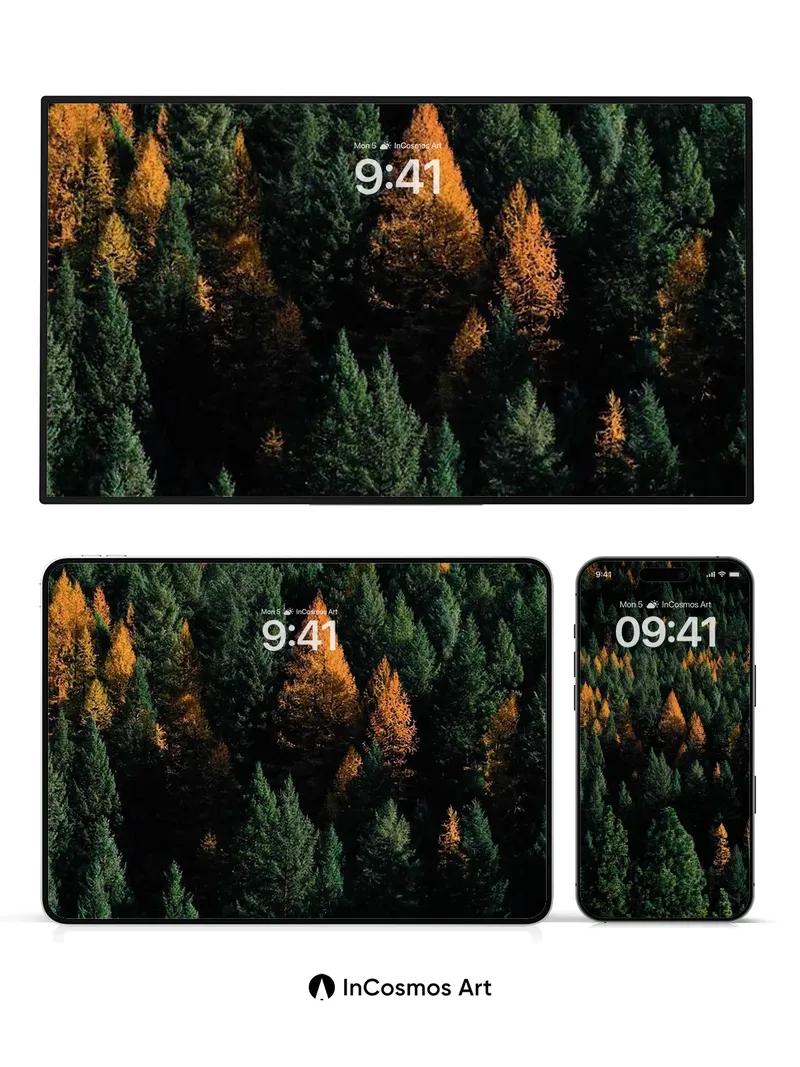 Autumn Hush Wallpaper with Golden Pines