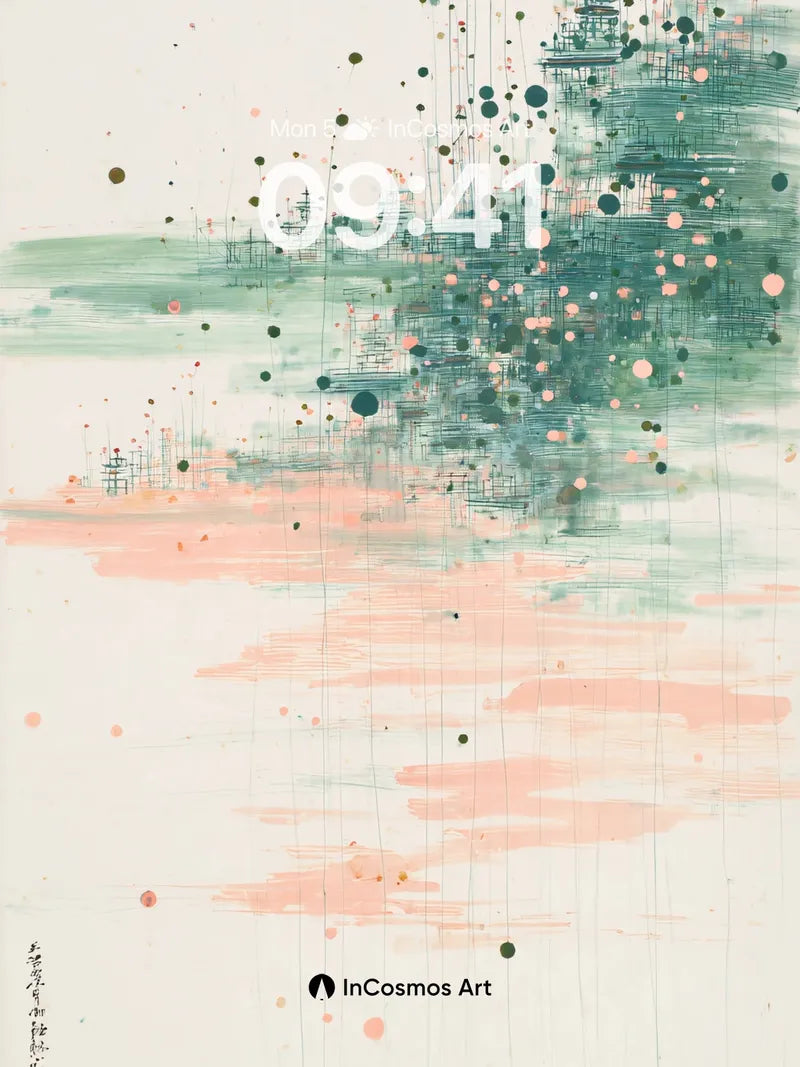 Serene Ink Wash Wallpaper with Abstract Tower wallpaper for iPhone, iPad & Mac
