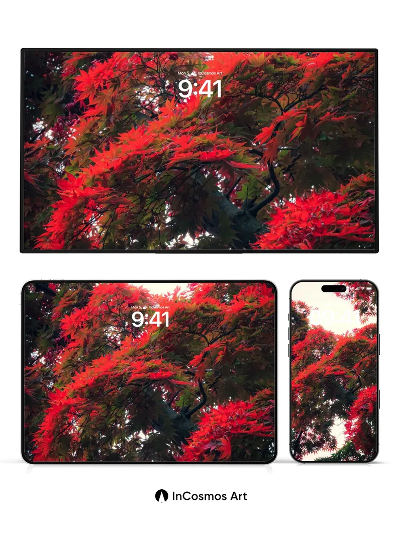 Crimson Canopy Wallpaper with Whispering Leaves