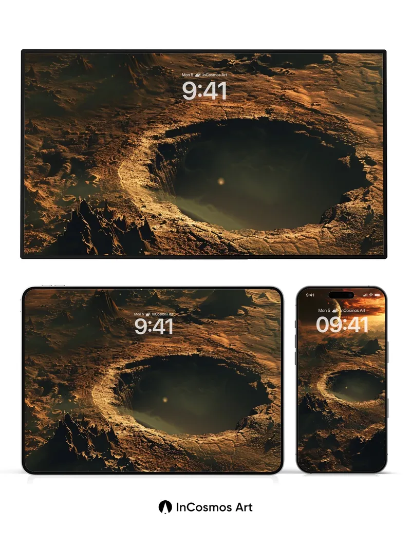 Crimson Crater Wallpaper with Celestial Shadow