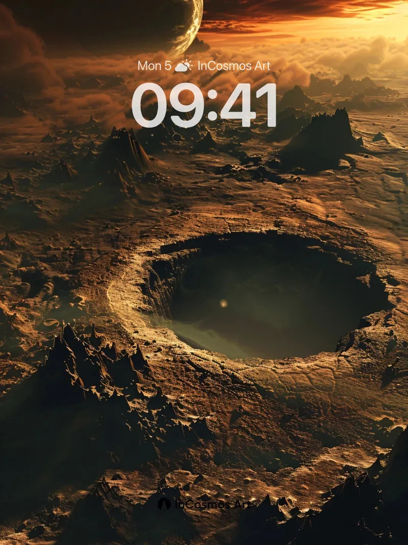 Crimson Crater Wallpaper with Celestial Shadow