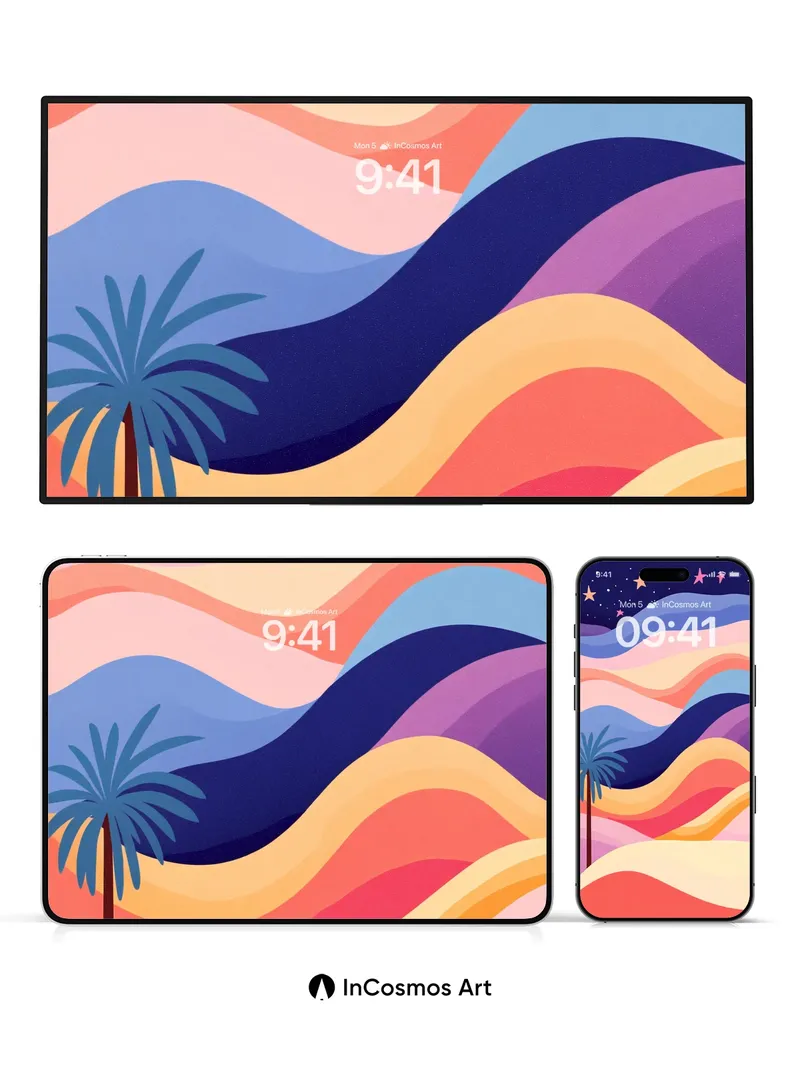 Surreal Dune Wallpaper with Starlit Palm