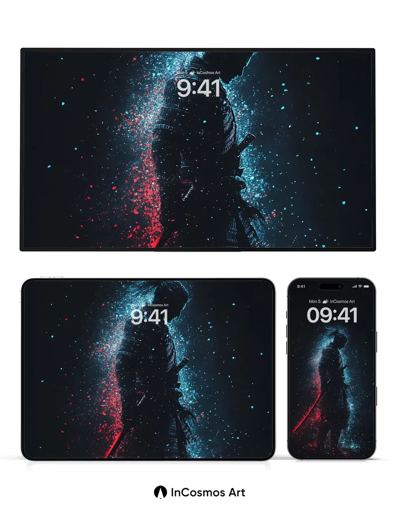 Cosmic Warrior Wallpaper with Particle Aura