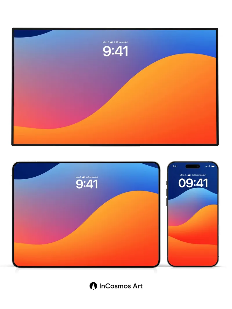 Crimson Horizon Wallpaper with Floating Light Waves