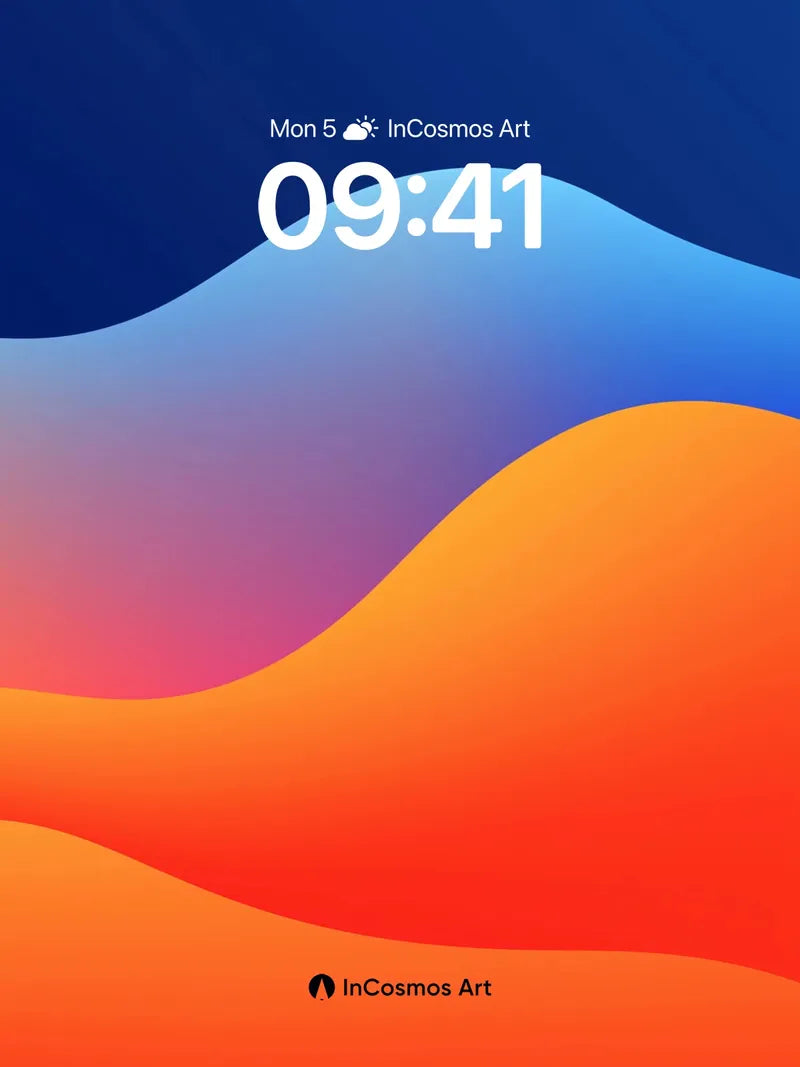 Crimson Horizon Wallpaper with Floating Light Waves