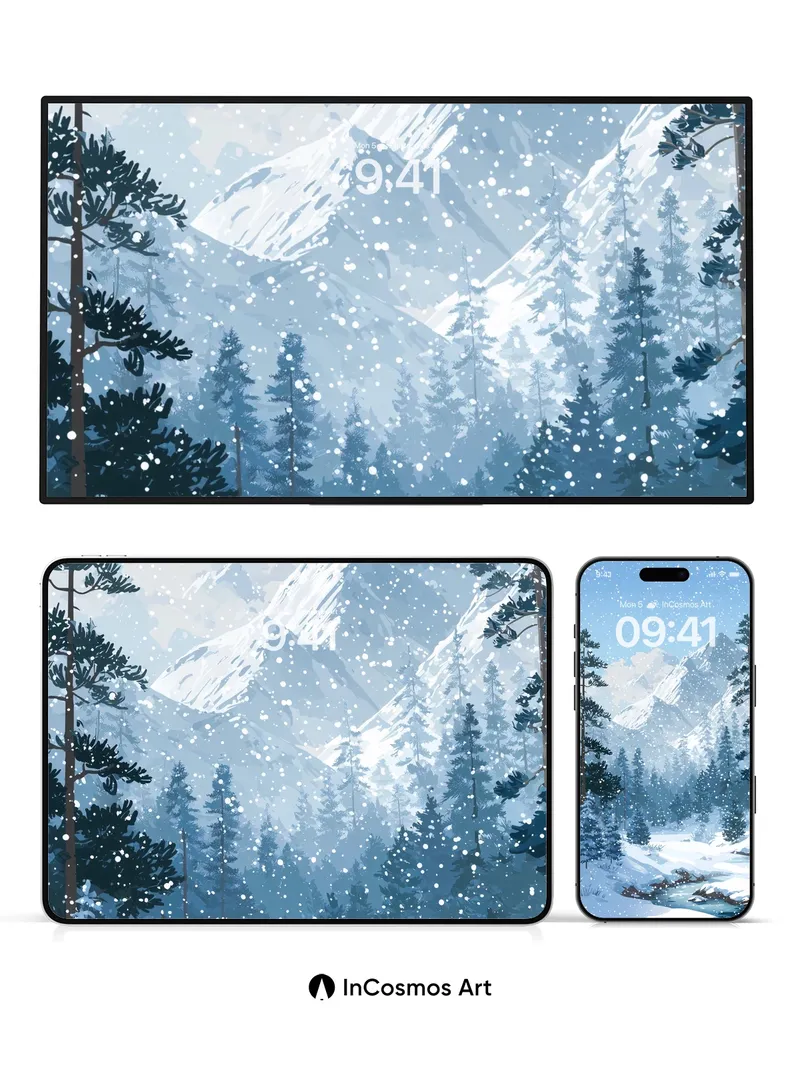 Silent Snowfall Wallpaper with Mountain Whispers