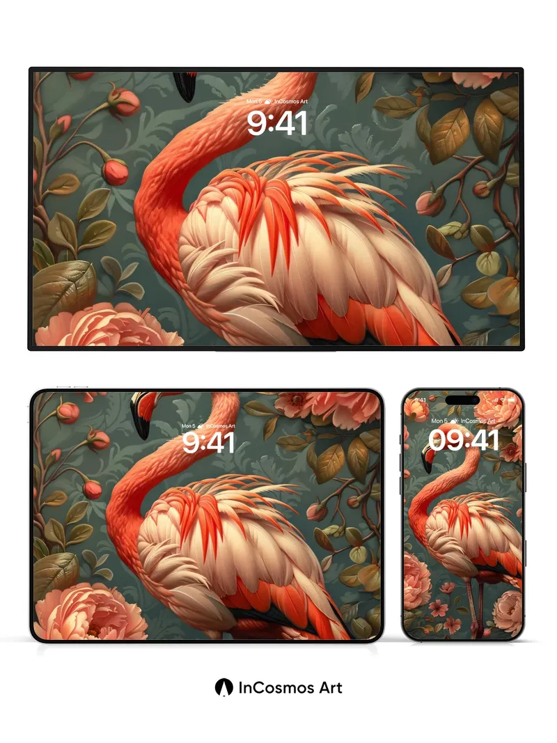 Velvet Flamingo Wallpaper with Rosy Bloom