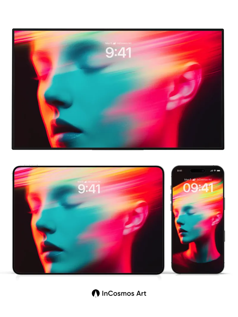 Neon Mirage Wallpaper with Rainbow Hair