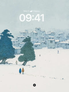 Quiet Winter Village Snowscape Background, iPhone Duo cover screen