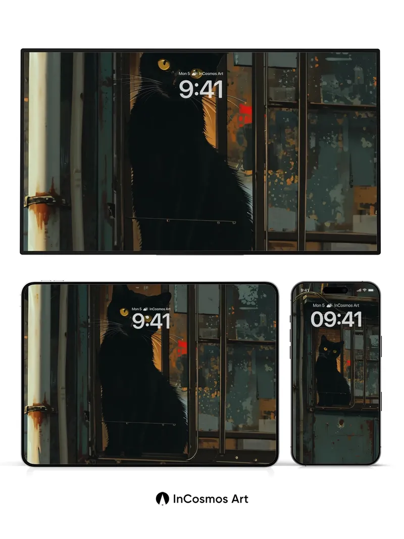 Nocturnal Watch Wallpaper with Rusted Window Frame