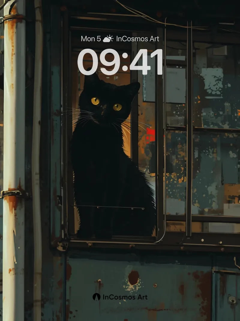 Nocturnal Watch Wallpaper with Rusted Window Frame