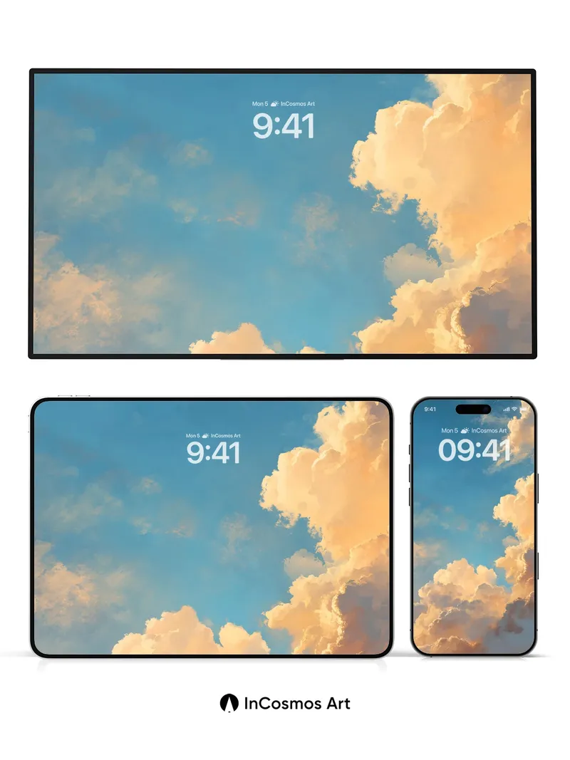 Golden Horizon Wallpaper with Cloud Sculptures