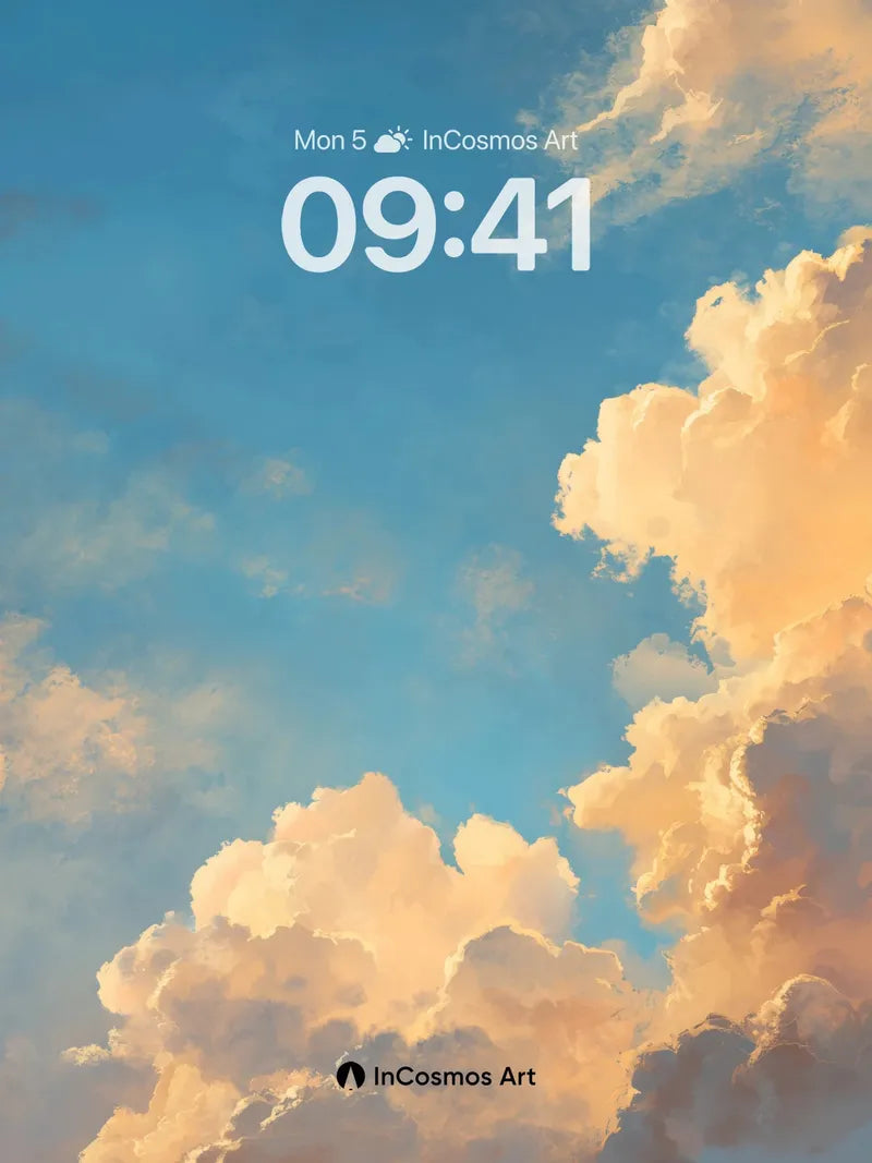 Golden Horizon Wallpaper with Cloud Sculptures