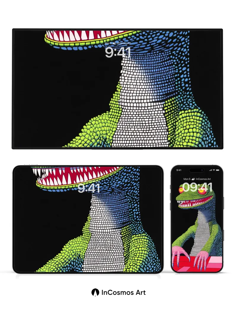 Surreal Lizard Wallpaper with Pixelated Skin