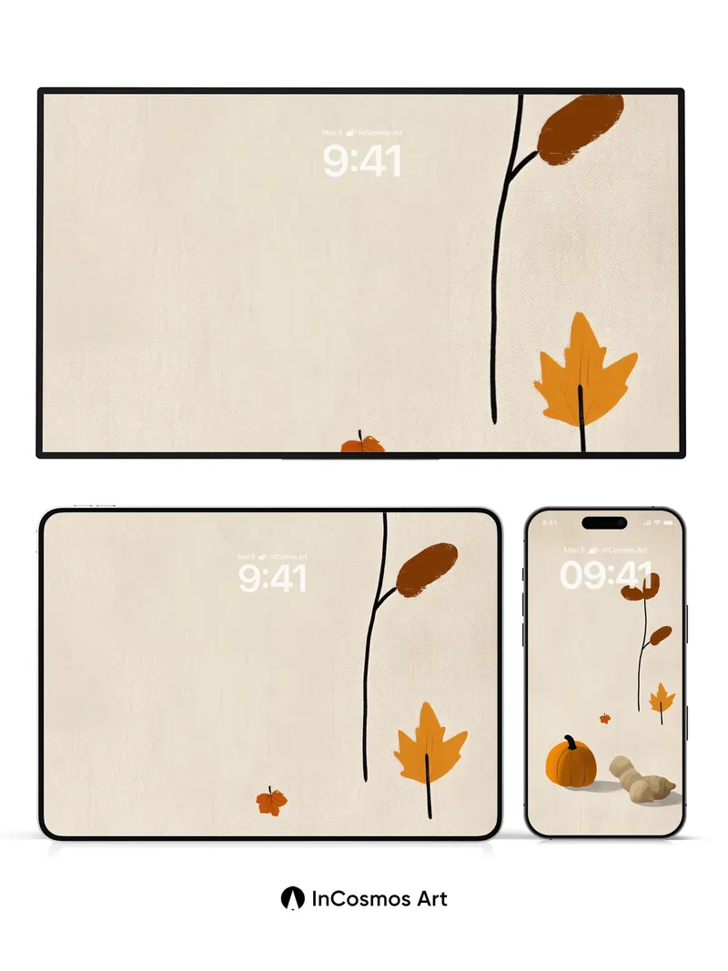 Autumn Hush Wallpaper with Floating Leaves