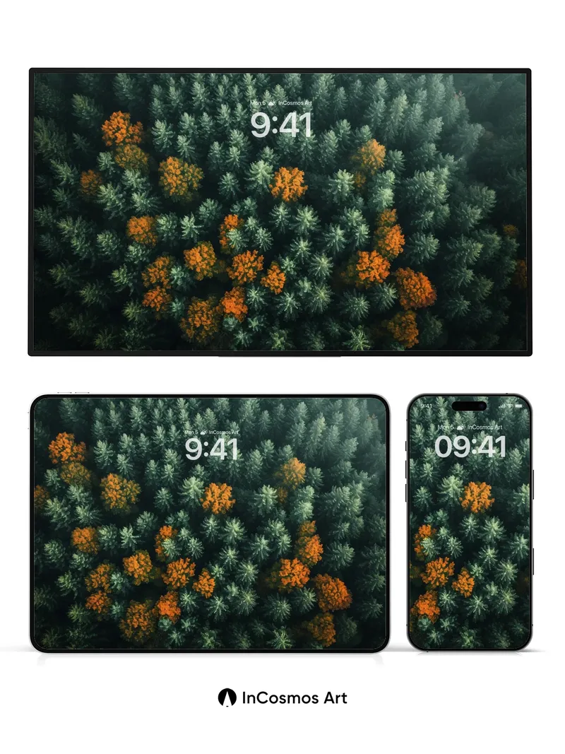 Autumn Hush Wallpaper with Pine Canopy