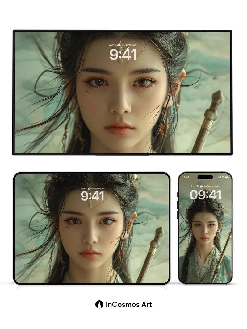 Whispering Jade Wallpaper with Ancient Threads