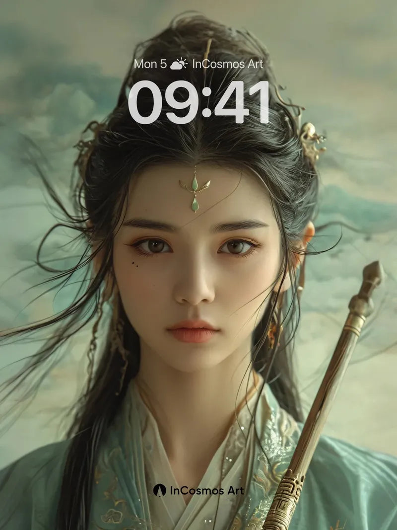 Whispering Jade Wallpaper with Ancient Threads