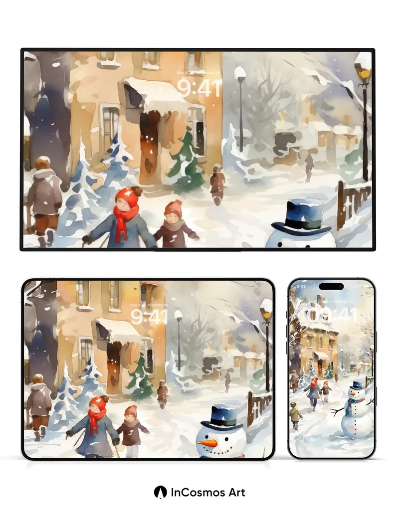 Nostalgic Snowfall Wallpaper with Whimsical Charm