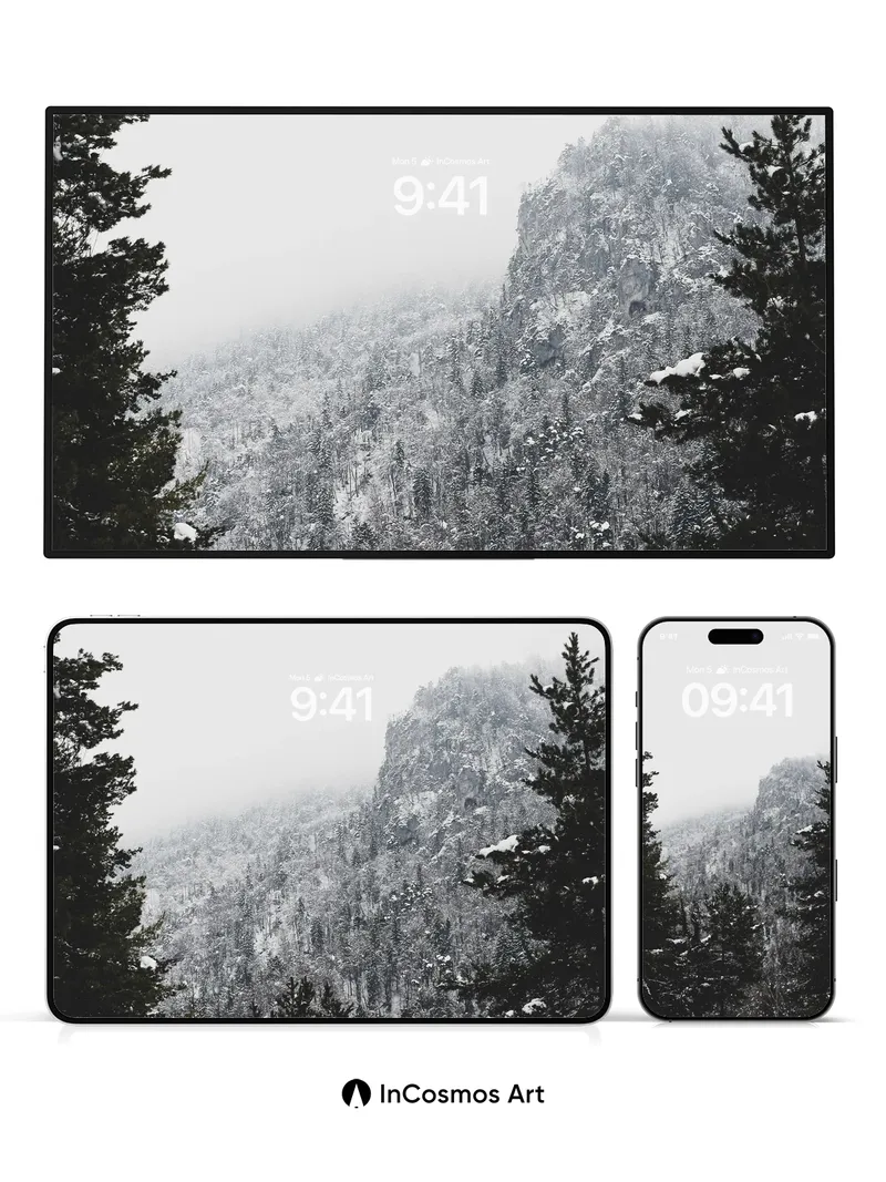 Frost Veil Wallpaper with Whispering Pines