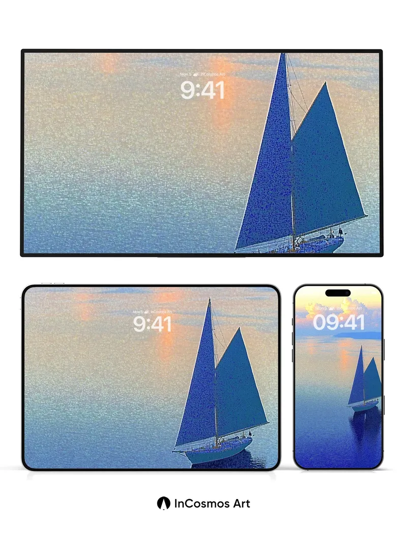 Serenity Sail Wallpaper with Golden Horizon