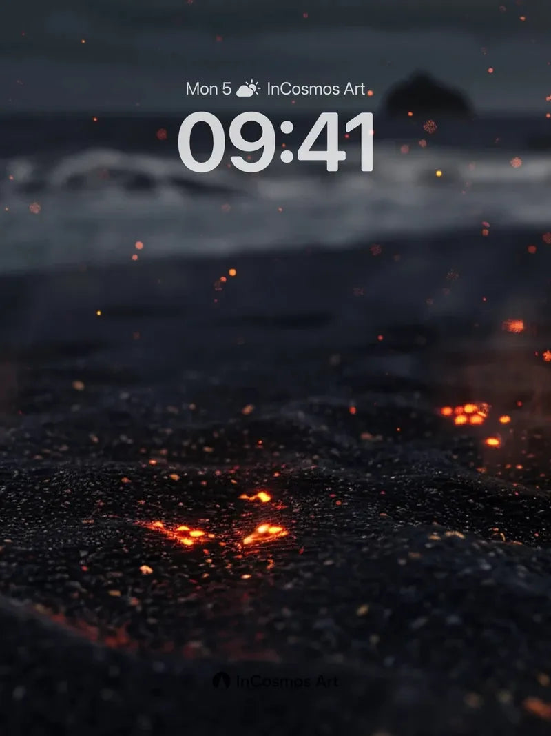 Emberlit Shore Wallpaper with Flickering Stars