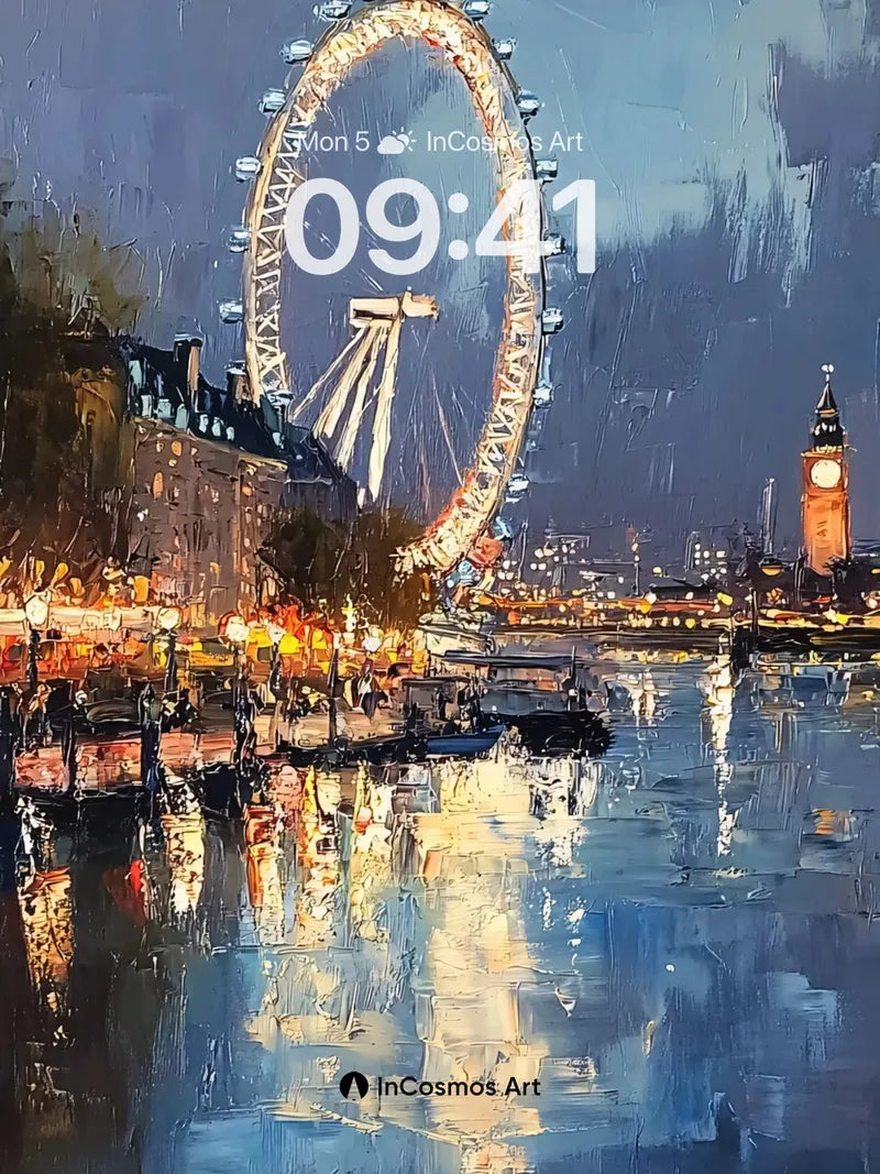 Luminous London Wallpaper with Reflective Water