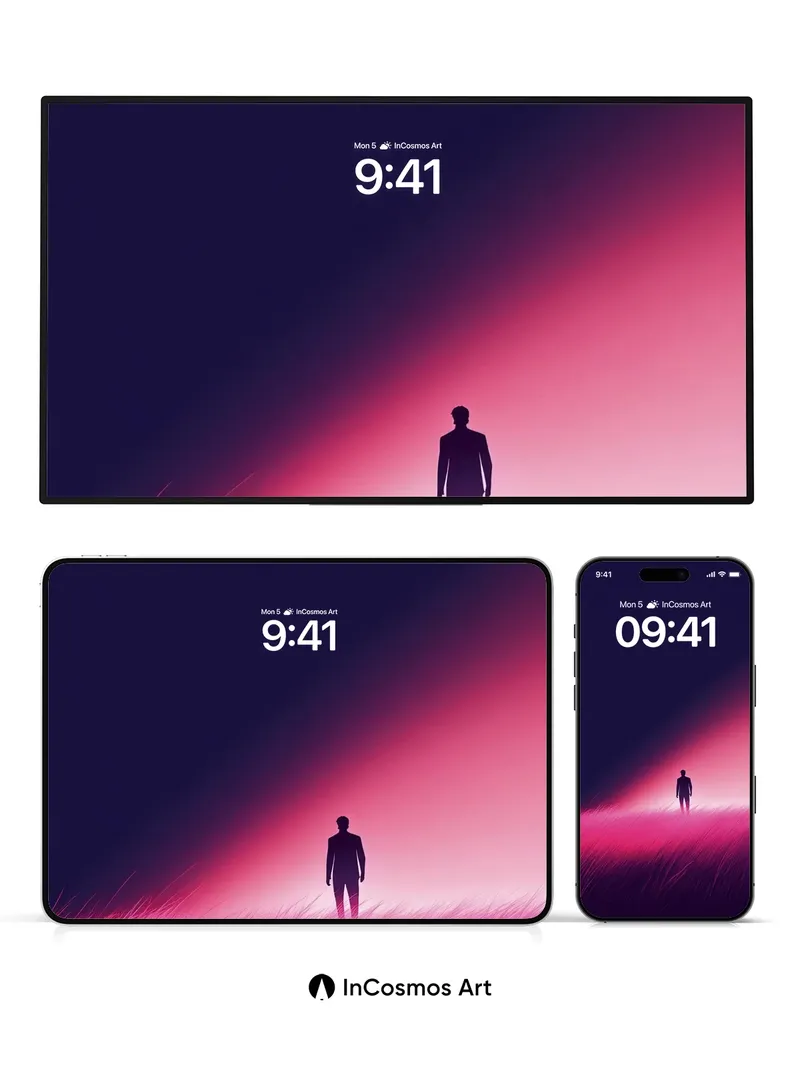 Silhouetted Solitude Wallpaper with Crimson Horizon