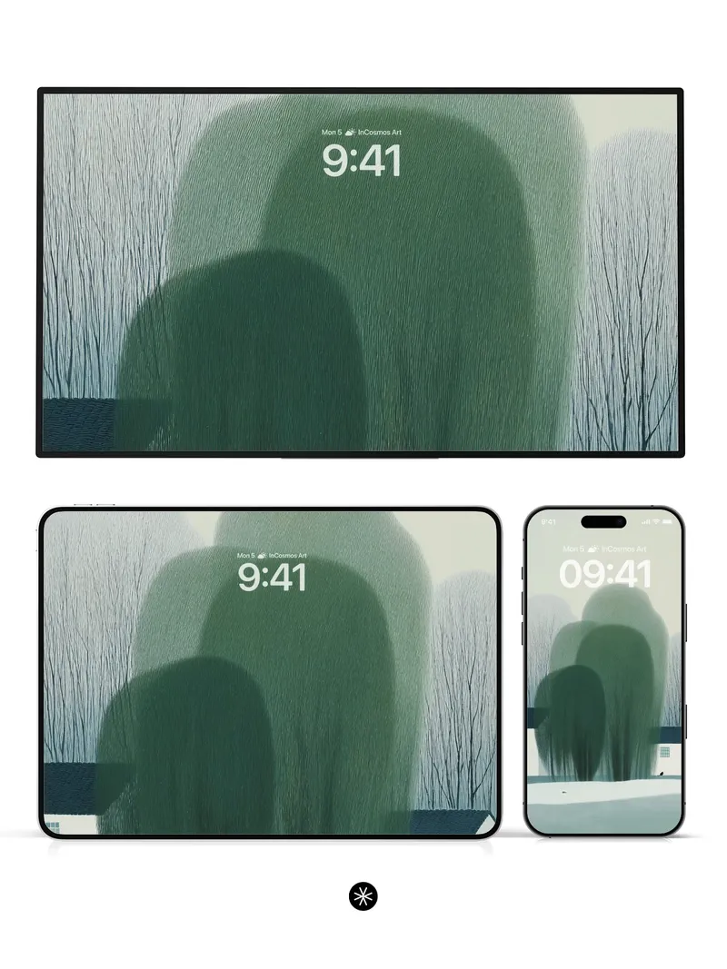 Serene Winter Landscape Wallpaper with Snowy Houses