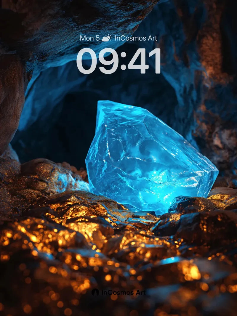Luminous Crystal Cave Wallpaper with Golden Veins wallpaper for iPhone, iPad & Mac
