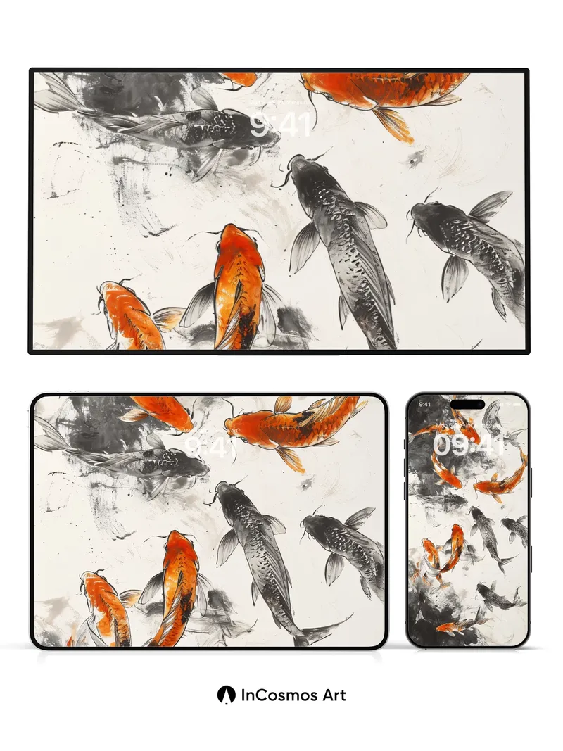 Ink Flow Koi Wallpaper with Whispering Currents