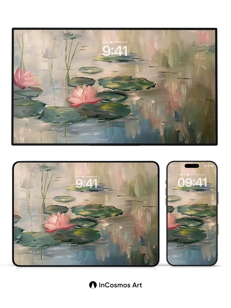 Serenity Waterlily Wallpaper with Monet's Brushstrokes