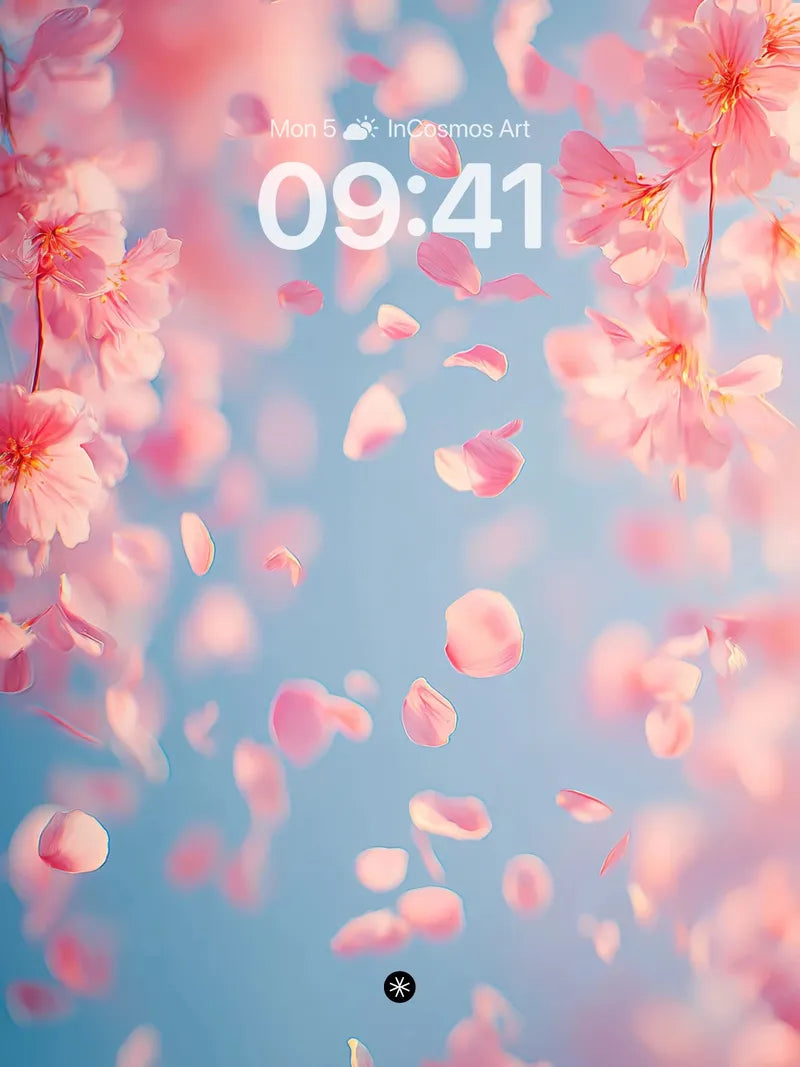 Soft Pink Petal Drift Wallpaper in Sky Haze wallpaper for iPhone, iPad & Mac