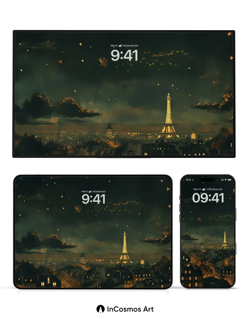 Midnight Paris Wallpaper with Starlit Whispers