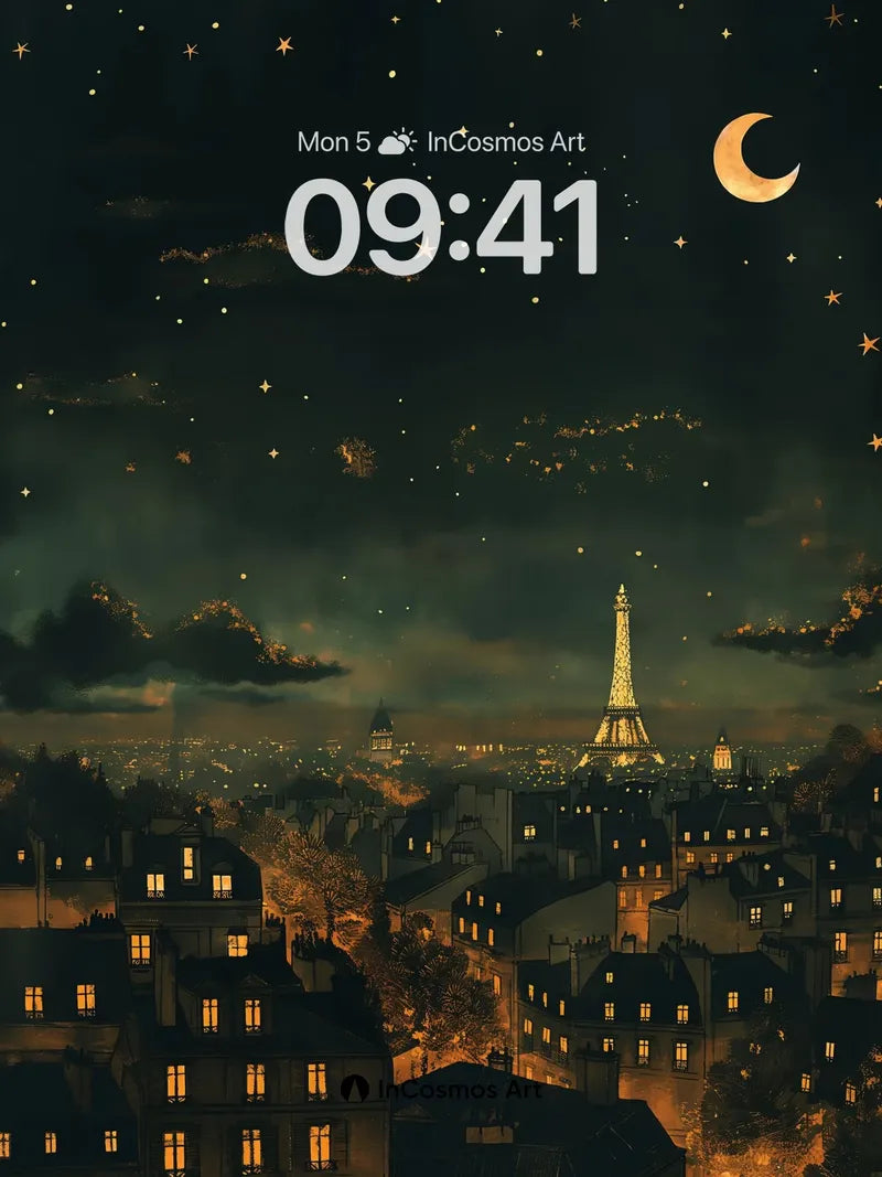Midnight Paris Wallpaper with Starlit Whispers