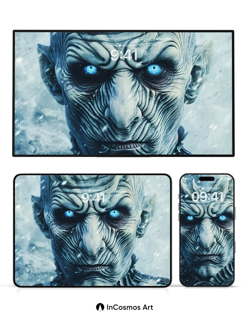 Frost-etched Face Wallpaper with Icy Blue Eyes