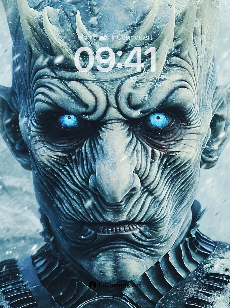 Frost-etched Face Wallpaper with Icy Blue Eyes