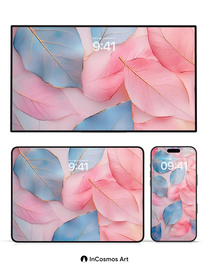 Serene Leaf Veil Wallpaper with Golden Veins