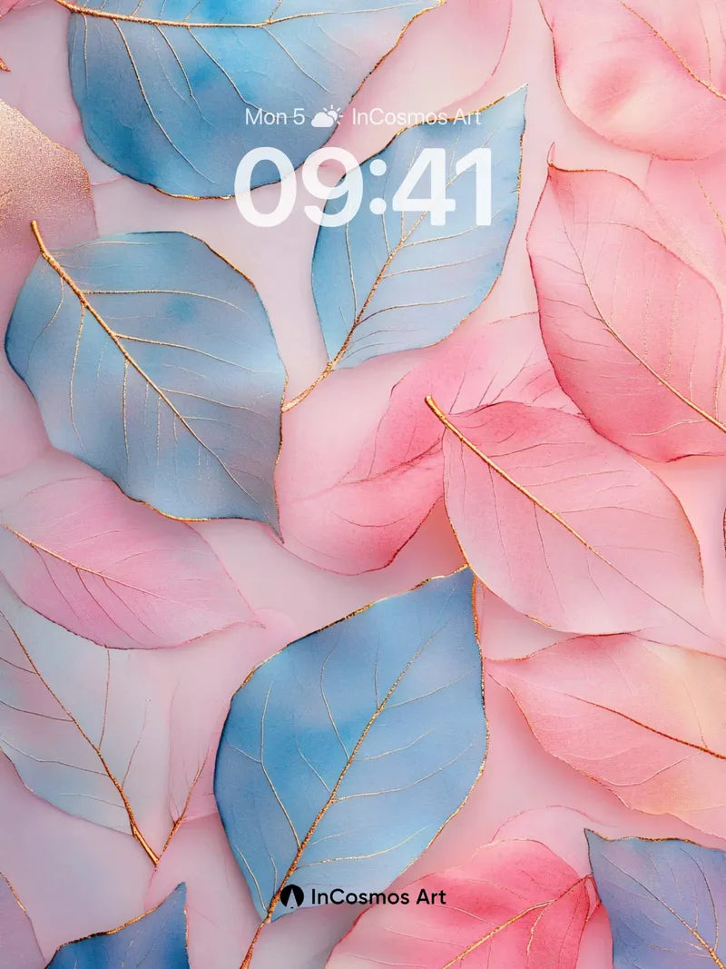 Serene Leaf Veil Wallpaper with Golden Veins