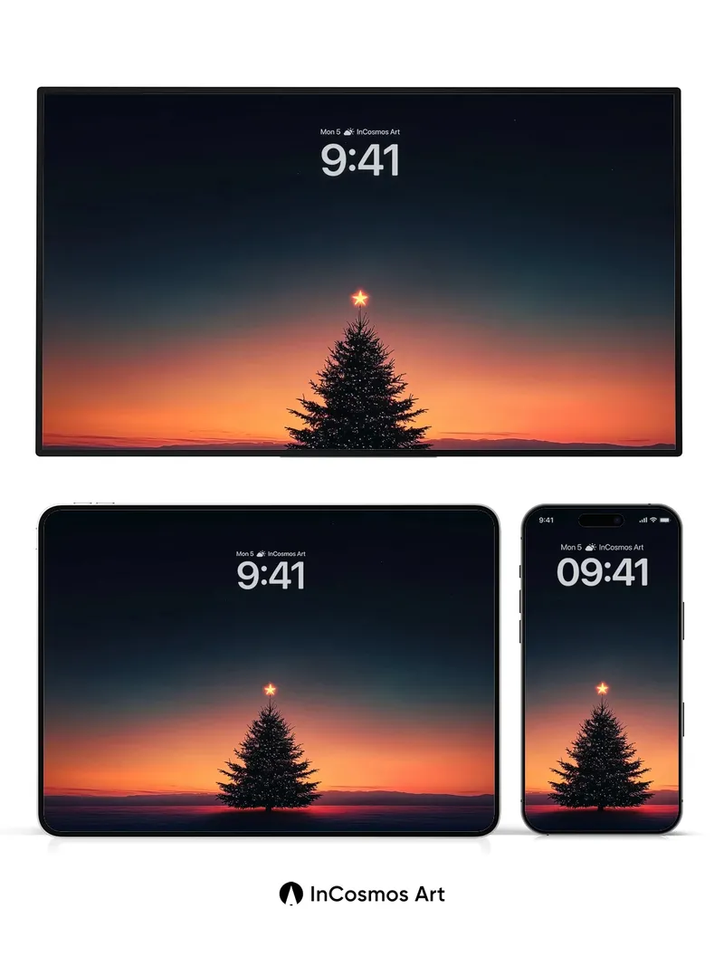 Silent Starlight Wallpaper with Solitary Pine