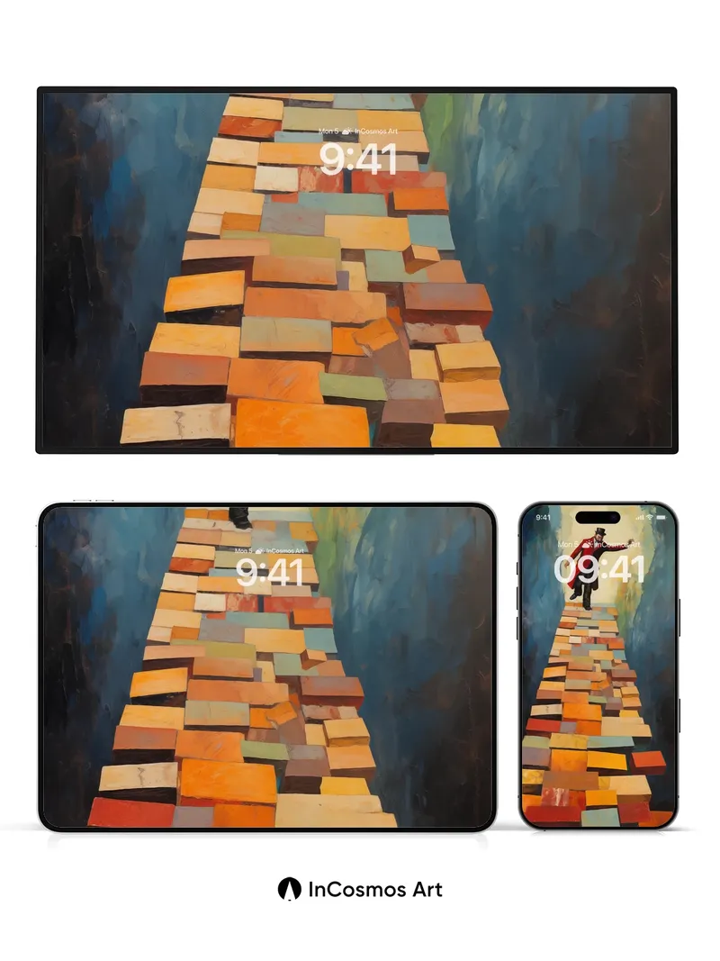 Surreal Pathway Wallpaper with Floating Bricks