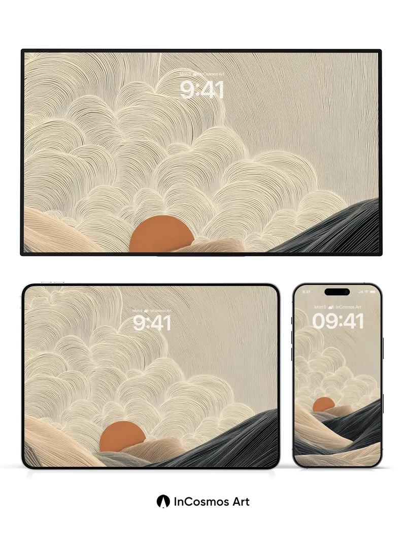 Serenity Wave Wallpaper with Hidden Sun