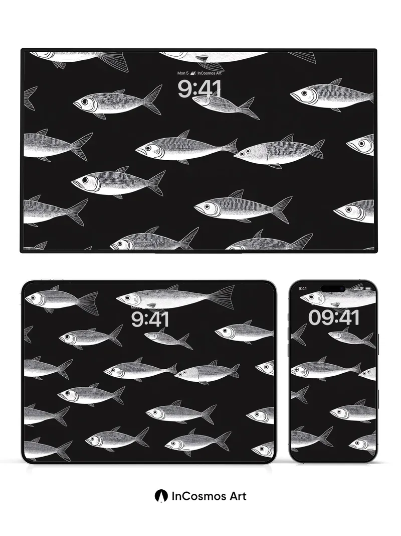 Silent School Wallpaper with Silver Scales