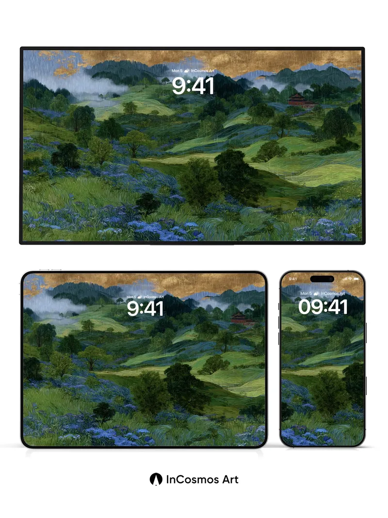 Misty Valley Wallpaper with Whispering Hills