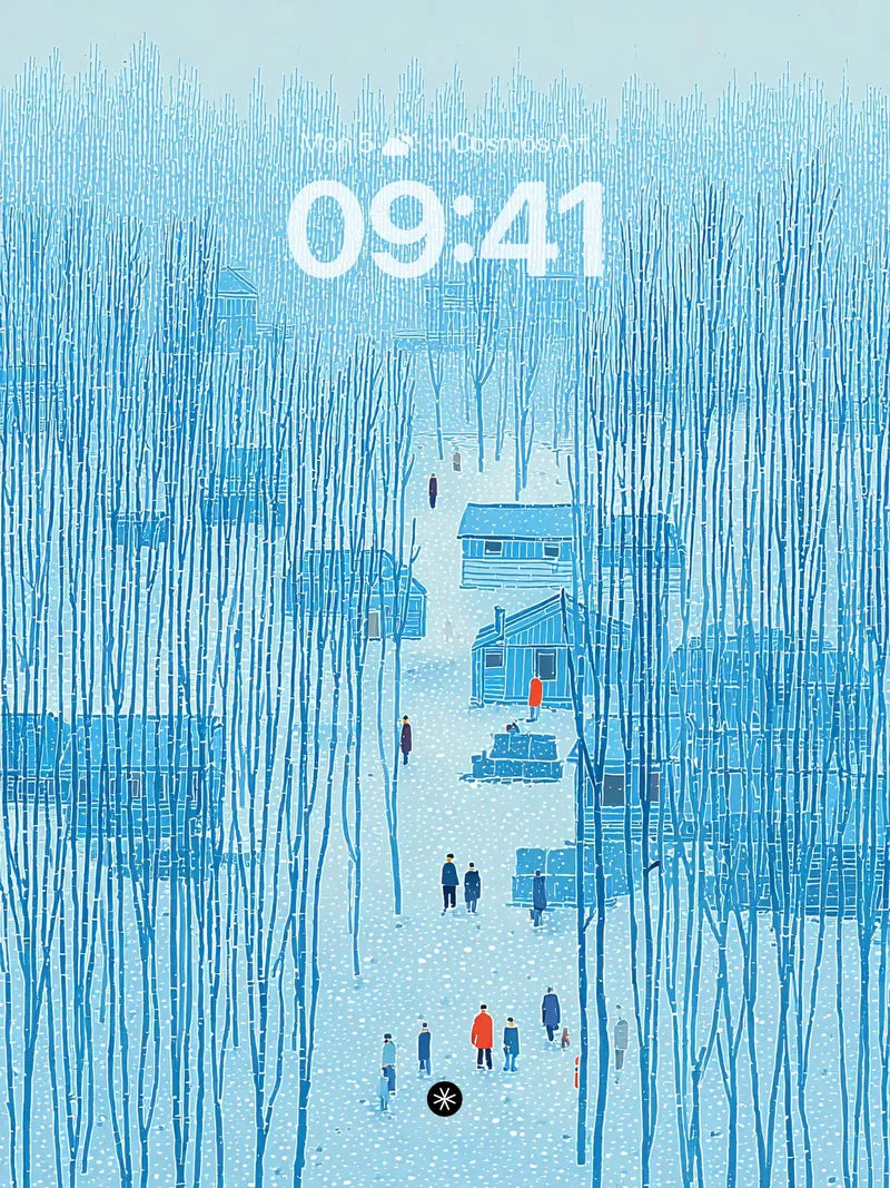 Serene Winter Village Fantasy Wallpaper - Blue Tones wallpaper for iPhone, iPad & Mac