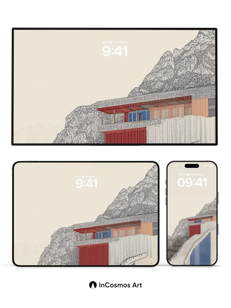 Stone Silence Wallpaper with Red Horizon